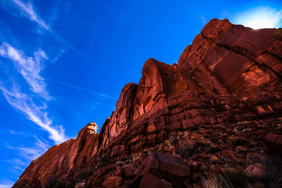 brown rock formation, nature, outdoors, mountain, mesa, cliff HD wallpaper