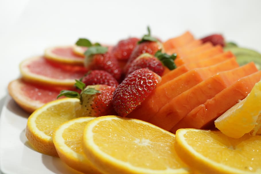 fruit, strawberries, breakfast, lemon, grapefruit, food, food and drink HD wallpaper