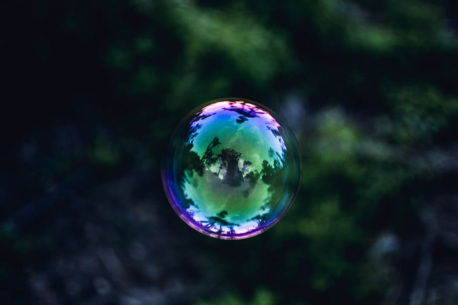 Blue, Green, and Pink Glass Ball, blurred background, bubble HD wallpaper