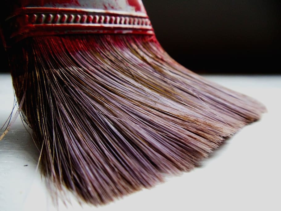 red, brush, art, paint, paintbrush, close-up, indoors, still life HD wallpaper