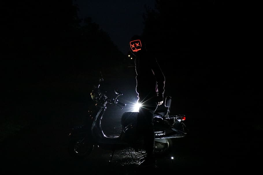 red, skull, mask, blue, photo, company, ride, road, urban, side HD wallpaper
