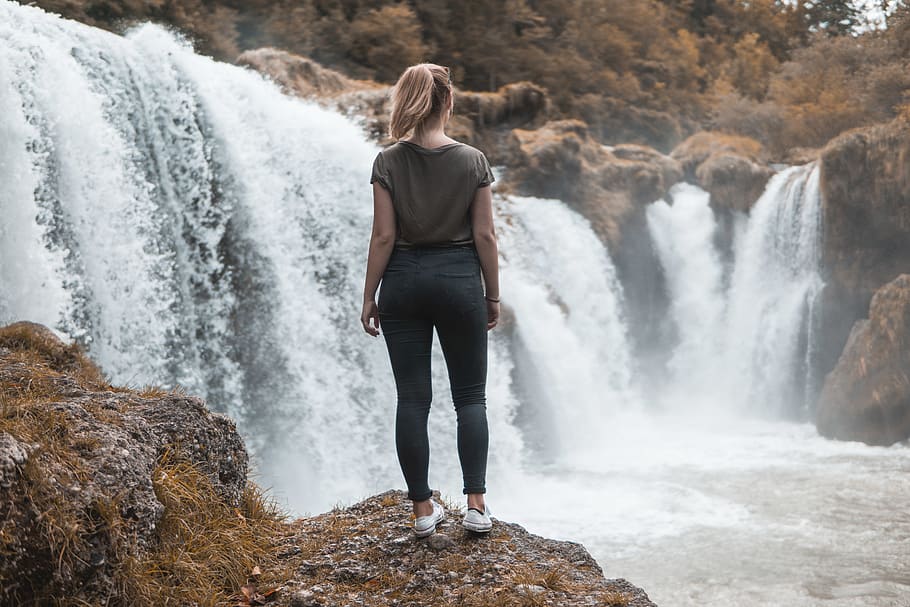 austria, traun, traunfall, river, water, nature, girl, travel HD wallpaper
