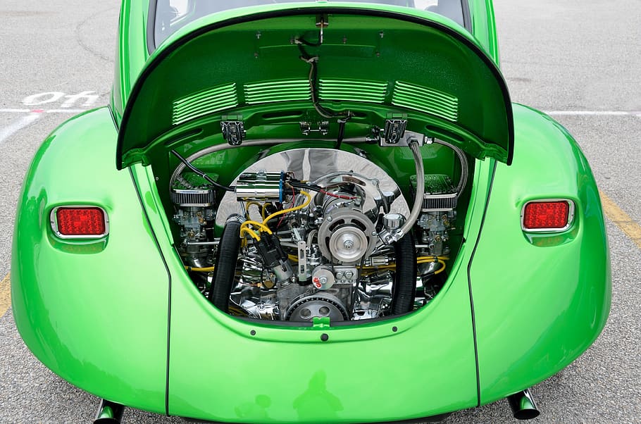 Green Volkswagen Beetle Engine, automobile, car, customized, drive HD wallpaper
