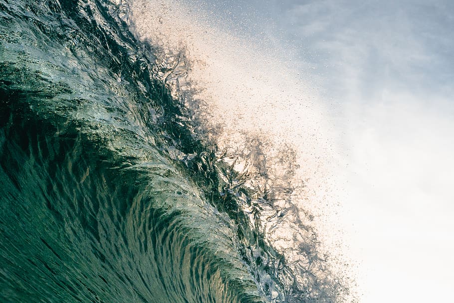 Water Waves Under Cloudy Sky, close-up, colors, daylight, ocean HD wallpaper