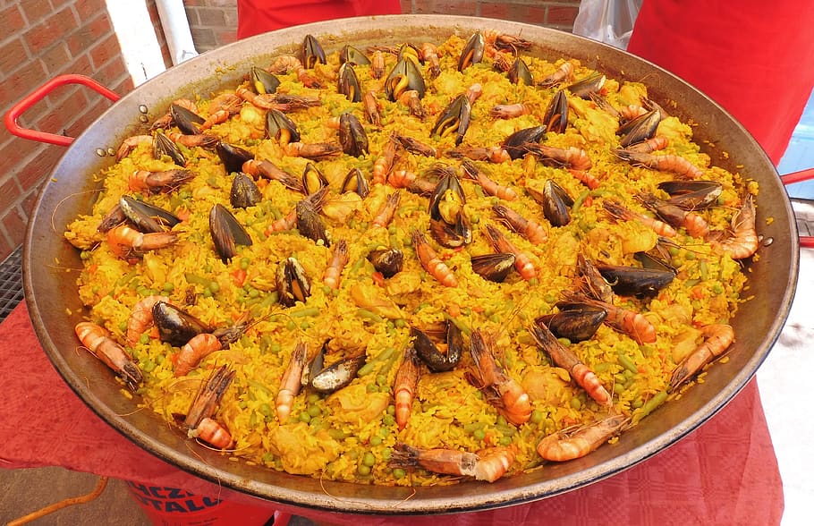 paela, saffron, taste, spanish, court, mussels, poultry, gambas HD wallpaper