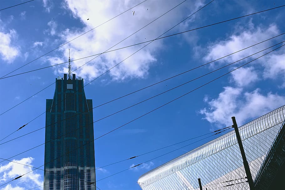 building, architecture, sky, blue, city, cityview, block, station HD wallpaper