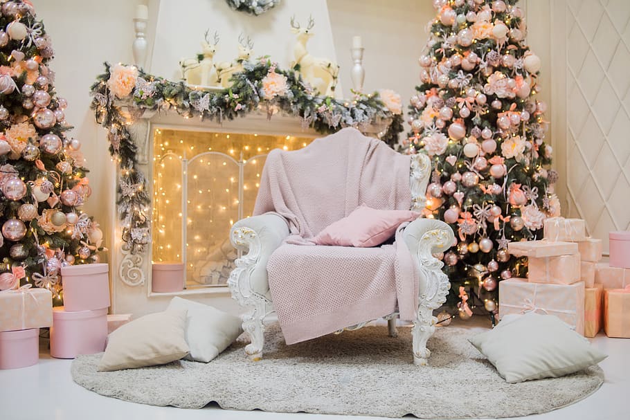 white sofa chair, celebration, decoration, indoors, furniture HD wallpaper