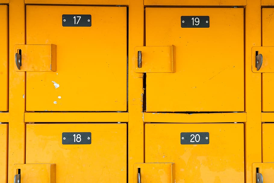 yellow locker cabinet, safety, security, protection, number, no people HD wallpaper