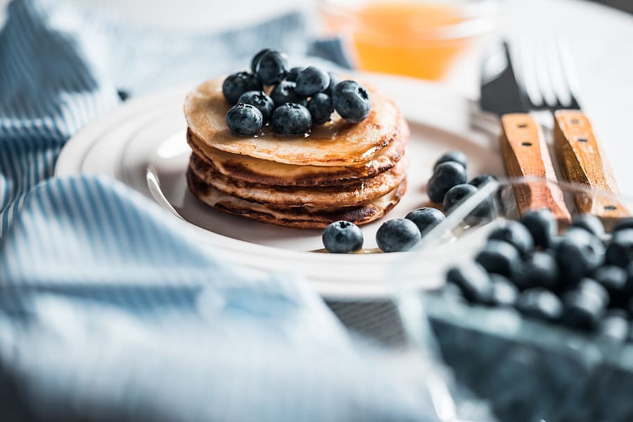 Pancakes, blue, blueberries, breakfast, fit, fitness, food, foodie, HD wallpaper