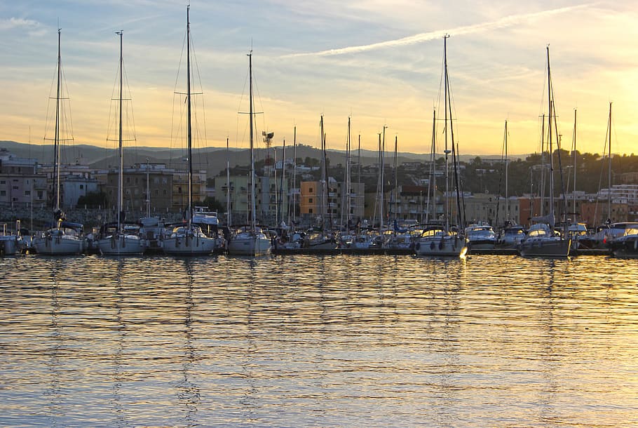 sea, boats, reflections, sunset, rest, sky, nautical vessel HD wallpaper
