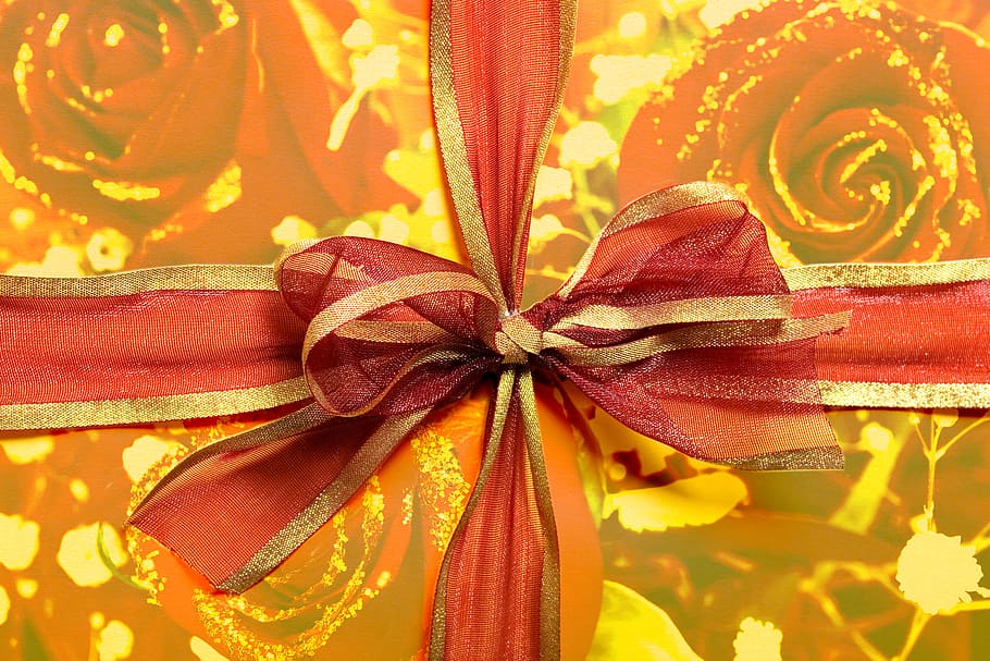 gift, bow, nobody, package, present, red, ribbon, tape, tie HD wallpaper