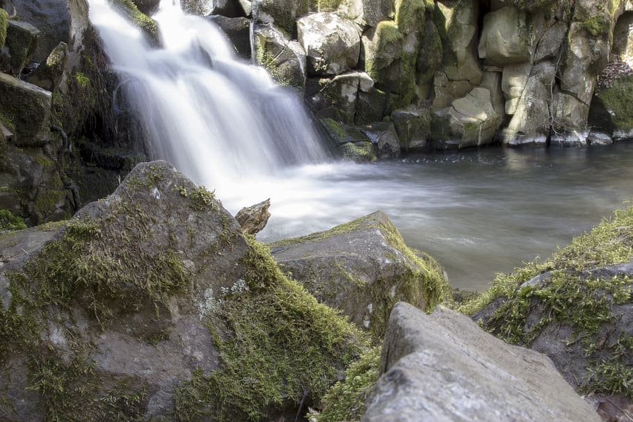 waterfall, park, river, nature, flowing, movement, long, landscape HD wallpaper