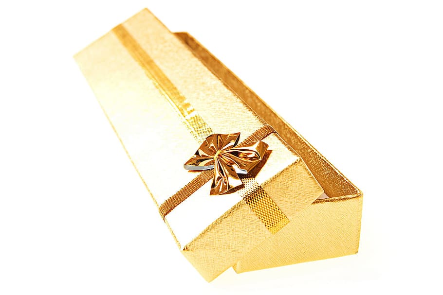 golden, gift, box, bow, celebration, christmas, crate, decoration HD wallpaper