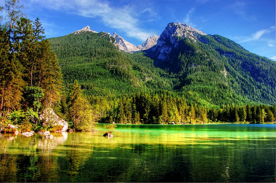 ramsau, hintersee, alpine, nature, bavaria, berchtesgaden, mountains, HD wallpaper
