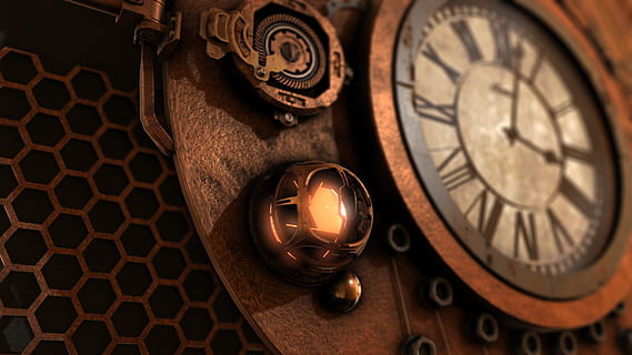 steampunk, clock, time, fantasy, background, antique, metal HD wallpaper