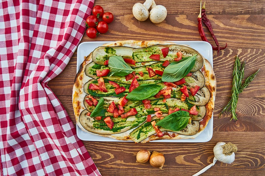 Pizza With Vegetables and Spices, background, basil, cook, cuisine HD wallpaper