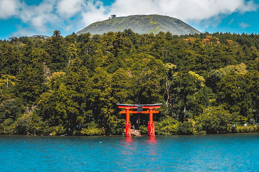 japan, hakone shrine, hakone-machi, landscape, temple, torii, HD wallpaper
