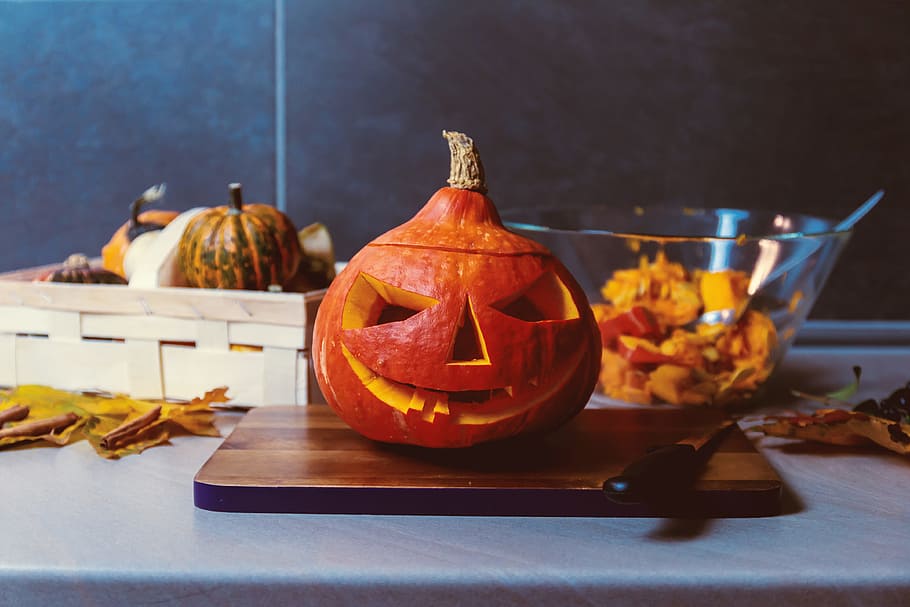 Happy Halloween! We preparing pumpkin to Halloween on kitchen HD wallpaper
