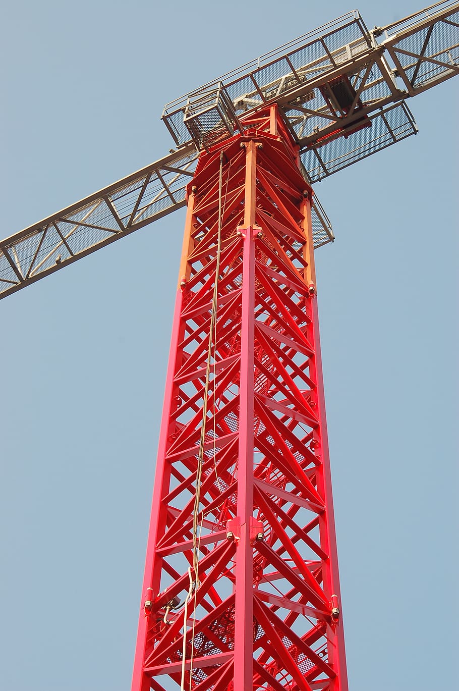 building, crane, construction, red, crane - construction machinery HD wallpaper