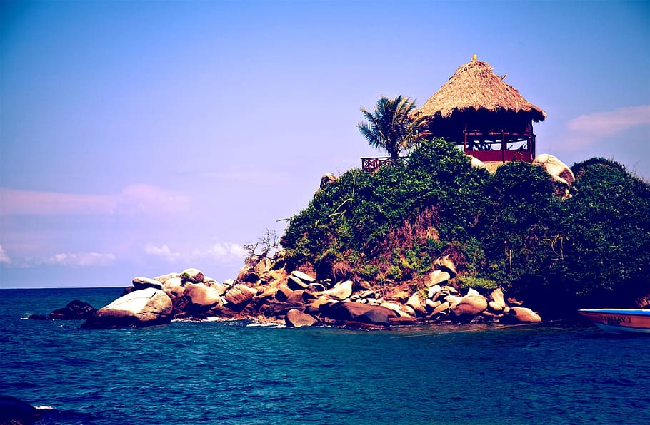 beach, sea, coast, ocean, vacation, dusk, cove, tower, bay HD wallpaper
