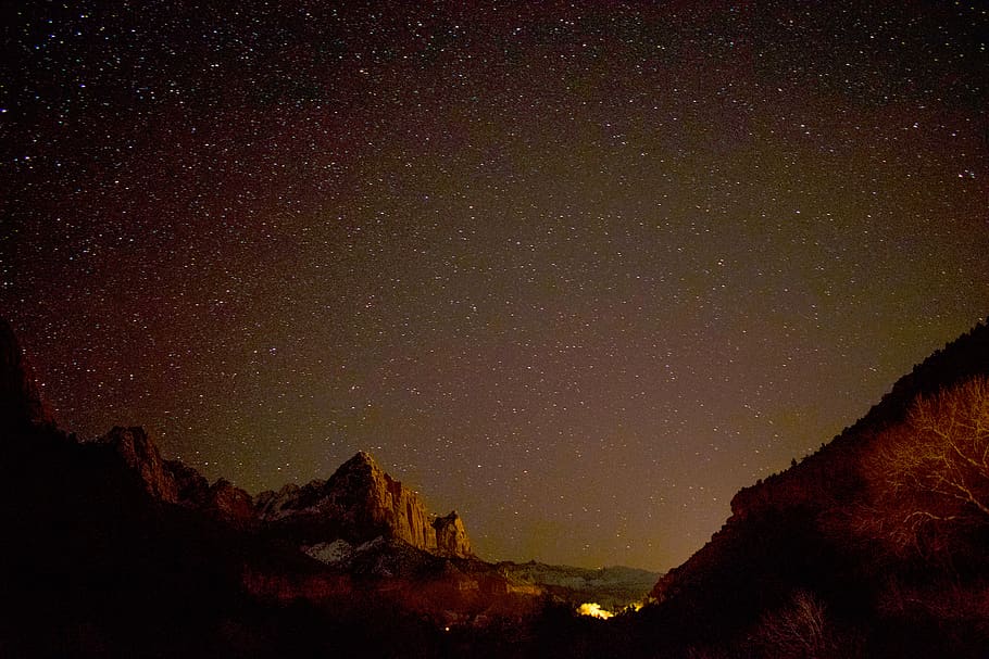 nature, mountains, cliffs, night, sky, stars, star - space HD wallpaper