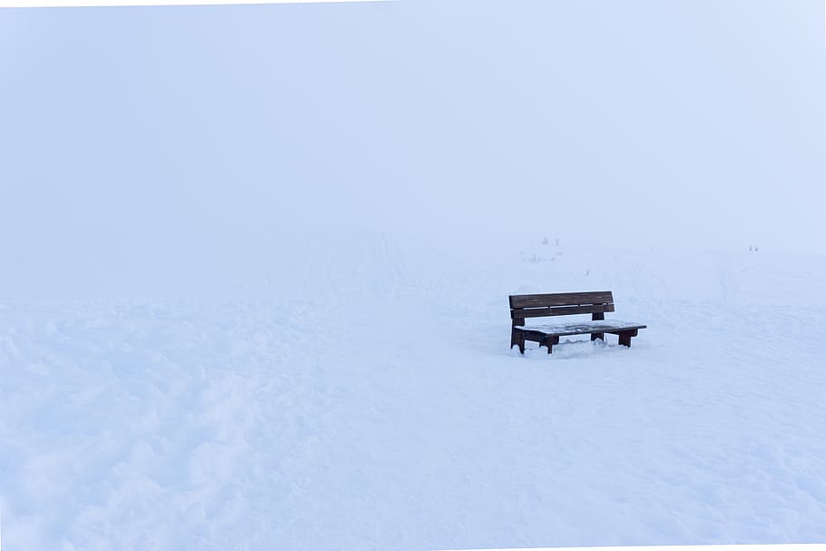 norway, tromsø, bench, mountain, white, tromso, snow, winter HD wallpaper
