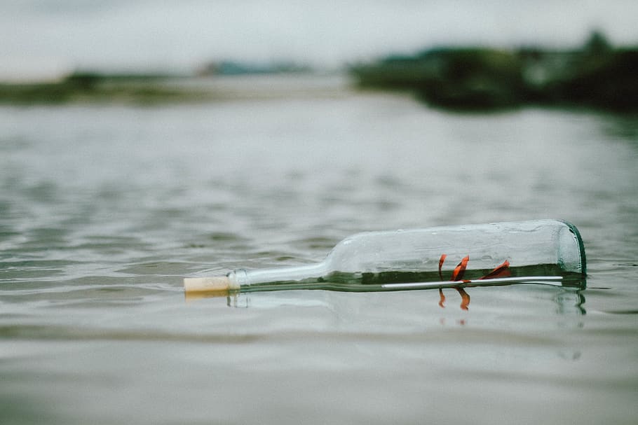 Selective Focus Photo Of Bottle Floating On Body Of Water, love HD wallpaper