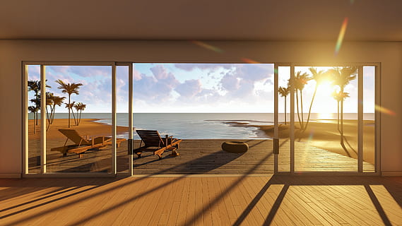 HD wallpaper: brown wooden table, sand, sea, beach, summer, the sky ...