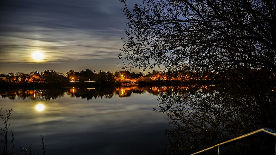 germany, berlin, biesdorf, reflection, tree, water, sky, lake HD wallpaper
