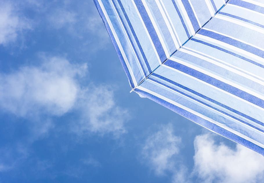 Photo of White and Black Umbrella, abstract, air, blue, blue sky HD wallpaper