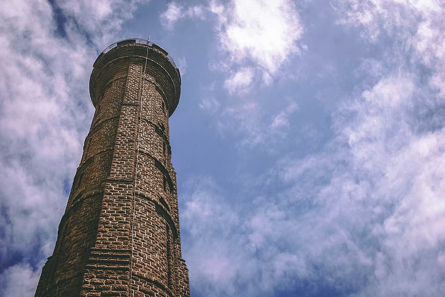 Brown Brick Watchtower, architecture, bricks, building, clouds HD wallpaper