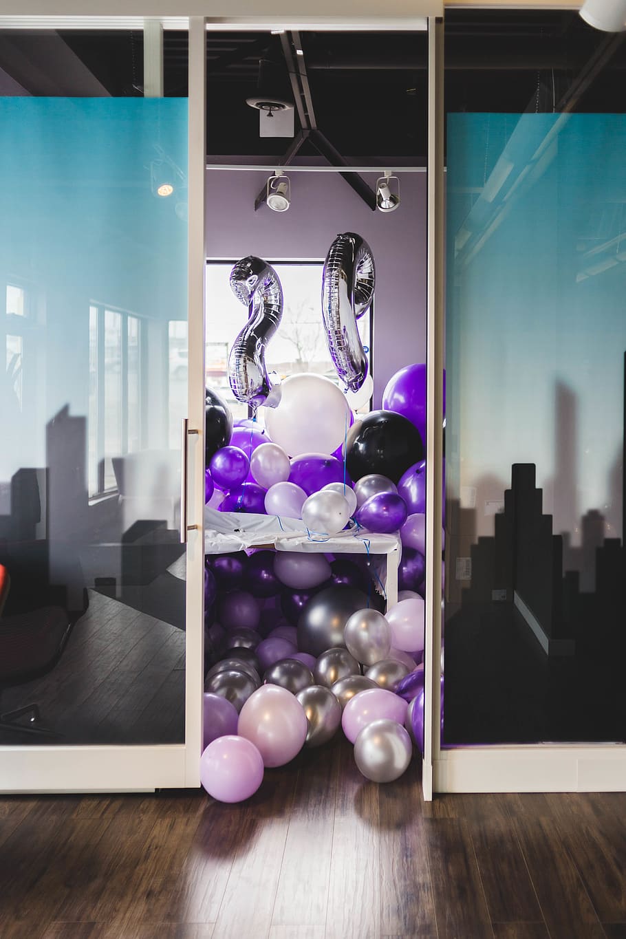 assorted-color balloons in room, indoors, glass - material, sphere HD wallpaper