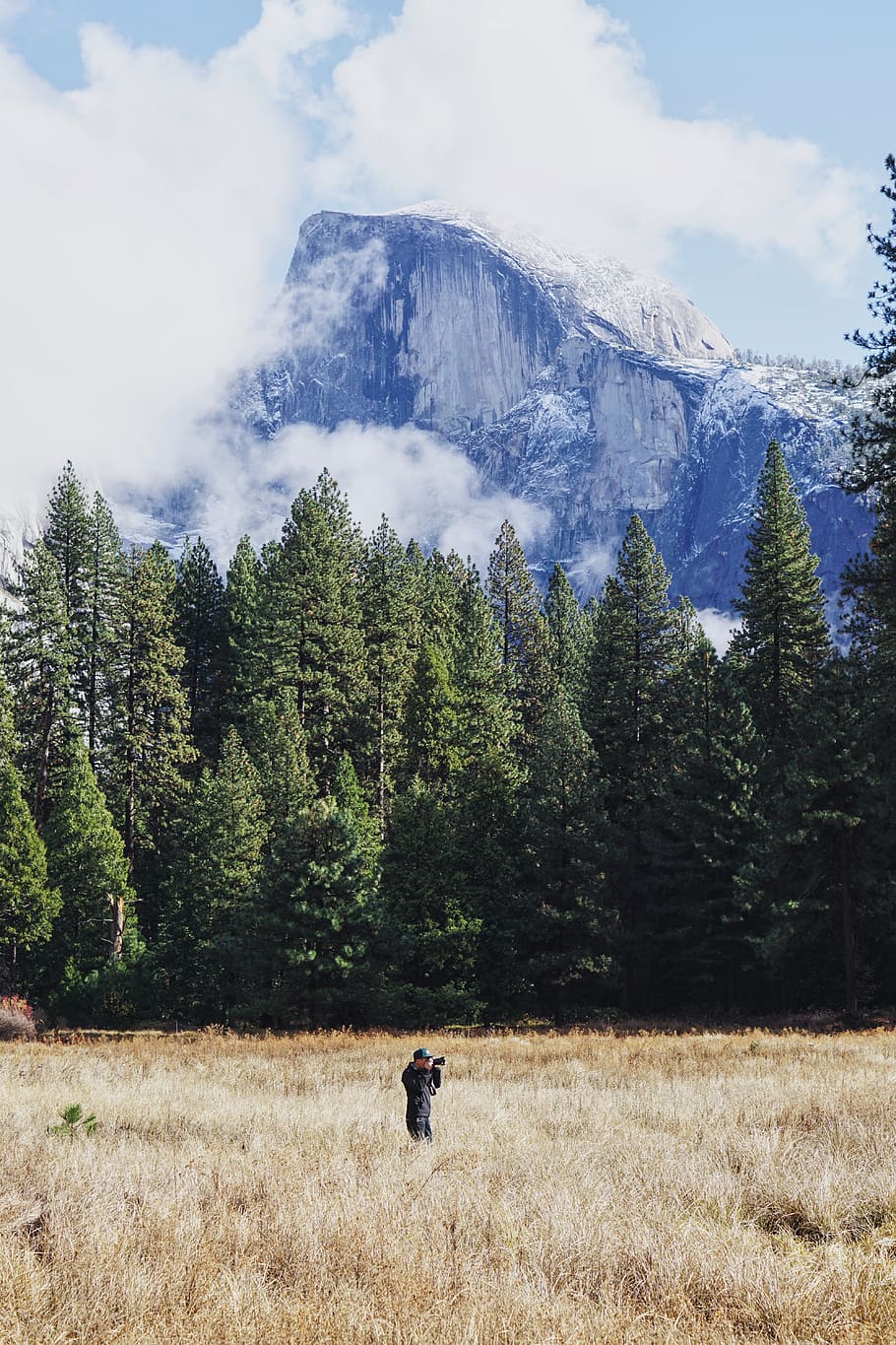 mountain, valley, trees, plant, nature, grass, people, alone HD wallpaper