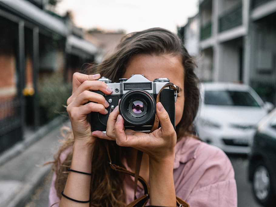 Woman Using Slr Camera, camera lens, digital camera, equipment HD wallpaper