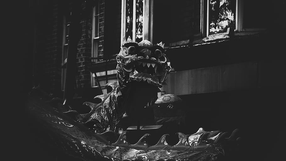 dragon grayscale photo, statue, art, sculpture, united kingdom HD wallpaper