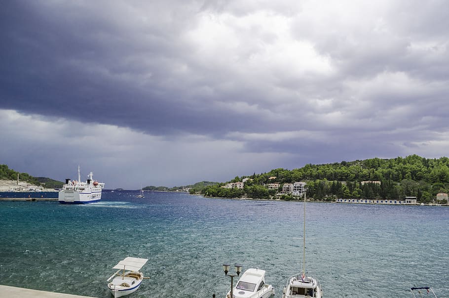croatia, vela luka, nautical vessel, water, cloud - sky, transportation HD wallpaper
