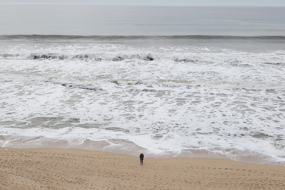 half moon bay, beach, coast, waves, tide, sea, land, water HD wallpaper