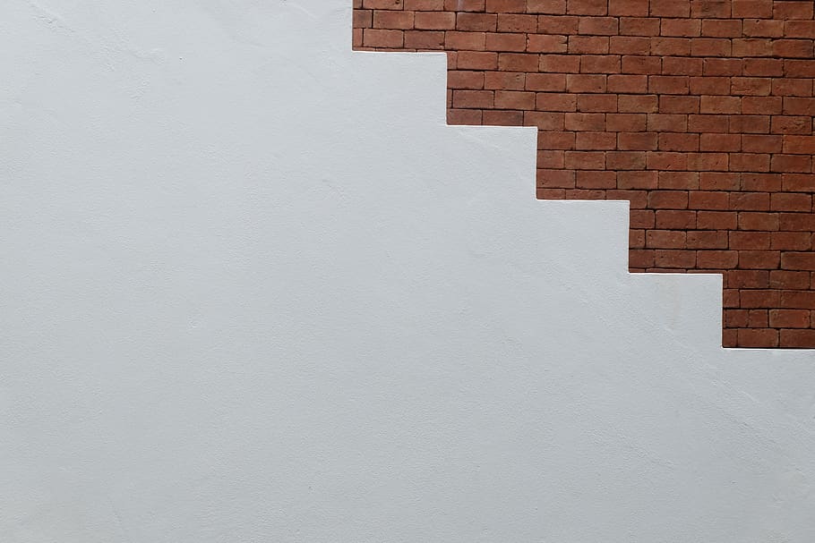 White Concrete Stairs, bricks, cement, clean, staircase, wall HD wallpaper