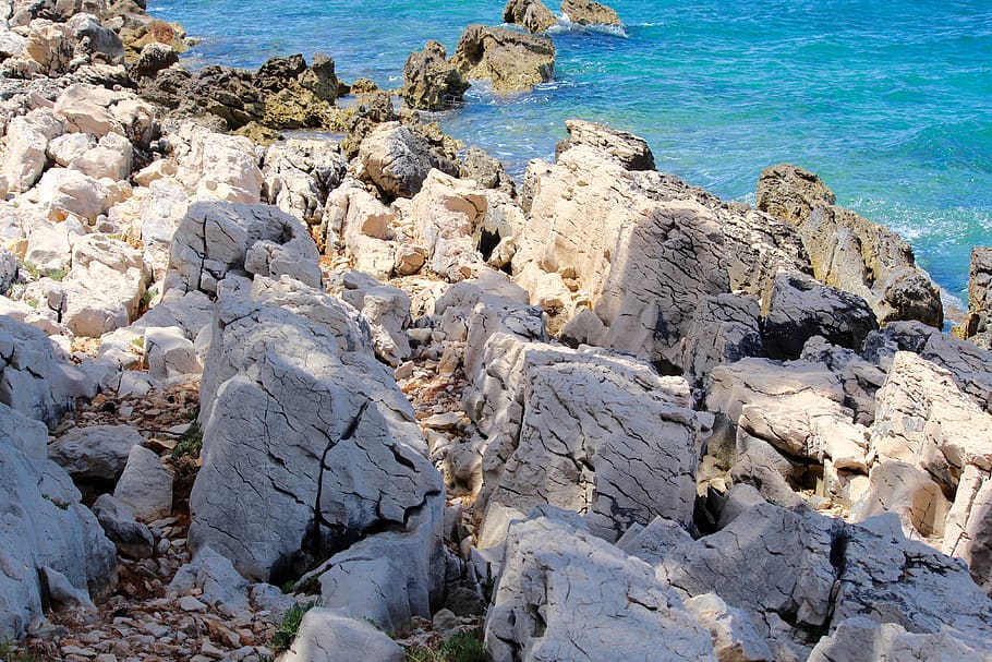croatia, split, rocks, sea, beach, ocean, mediterranean, shore HD wallpaper