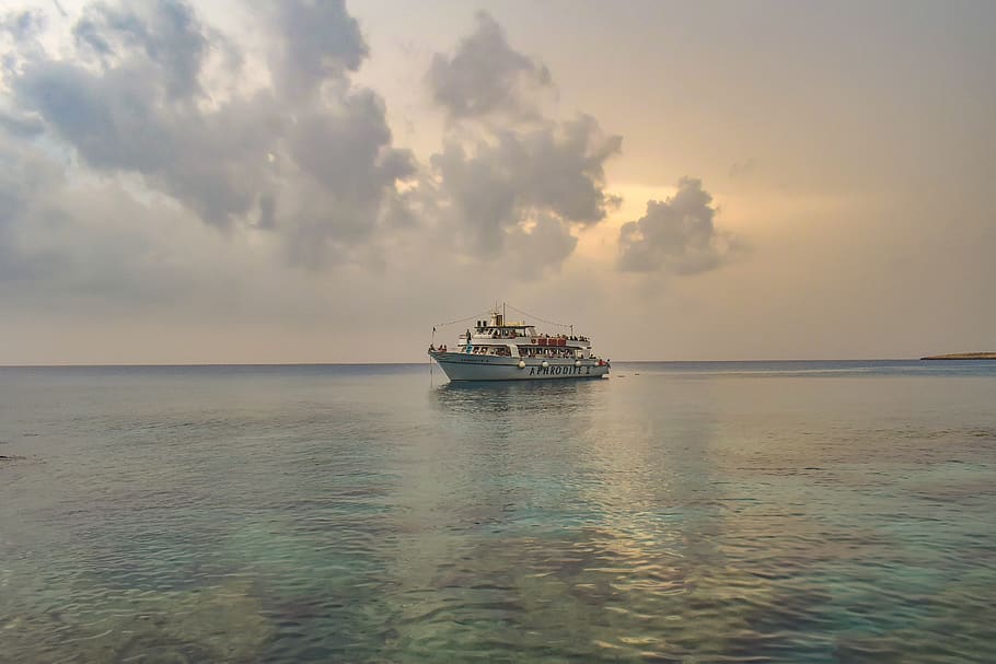 seascape, boat, sky, clouds, horizon, nature, tourism, travel HD wallpaper