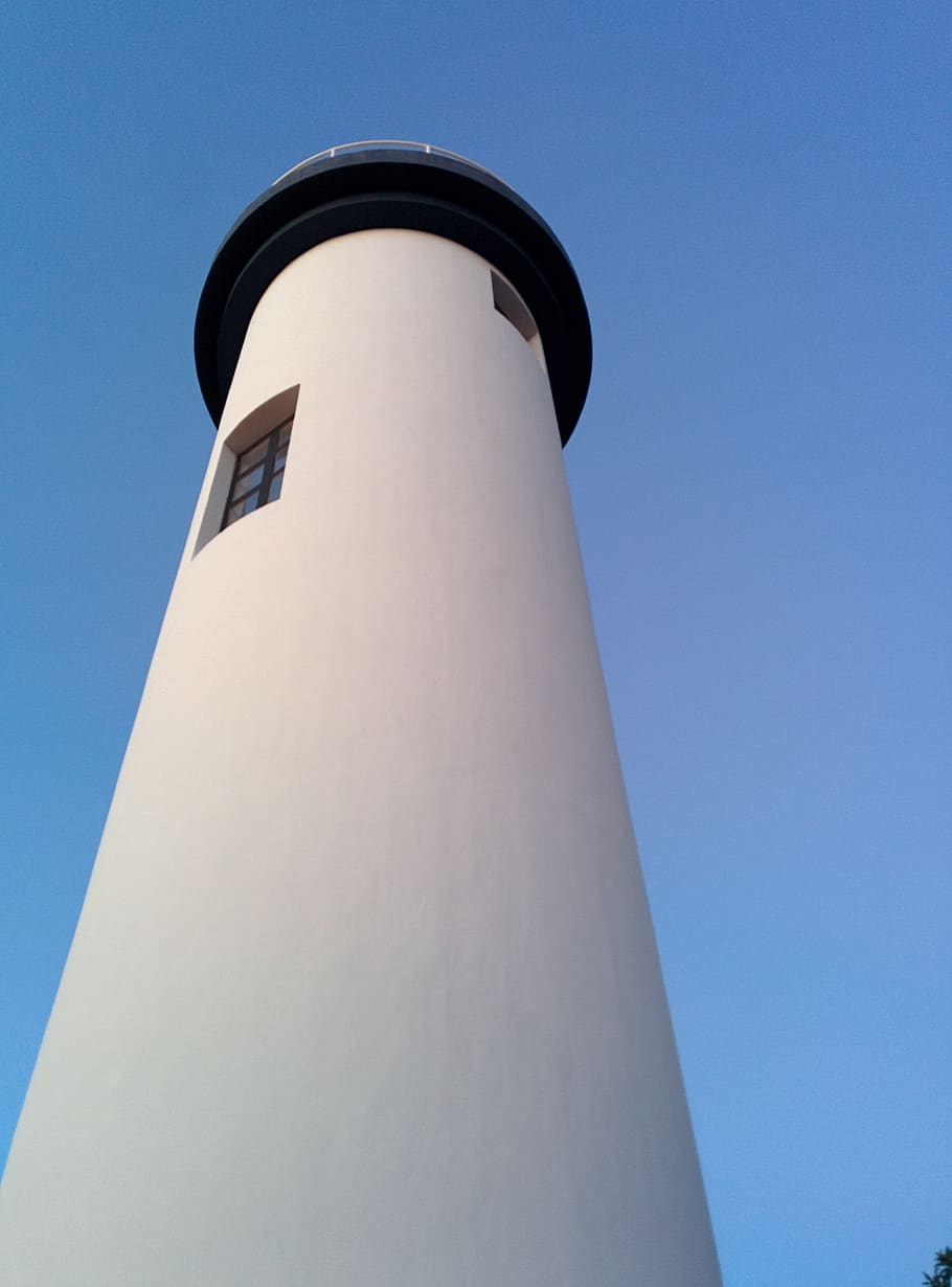 white, blue, lighthouse, sky, clear sky, low angle view, building exterior HD wallpaper