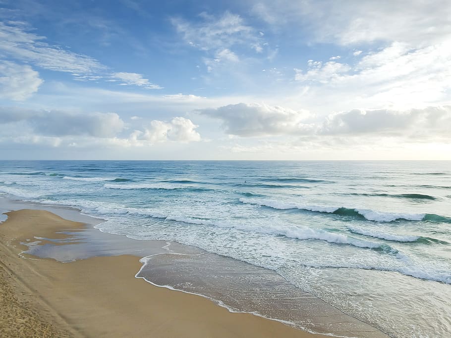 Beach Under Blue and White Sky, beautiful, coast, idyllic, landscape HD wallpaper
