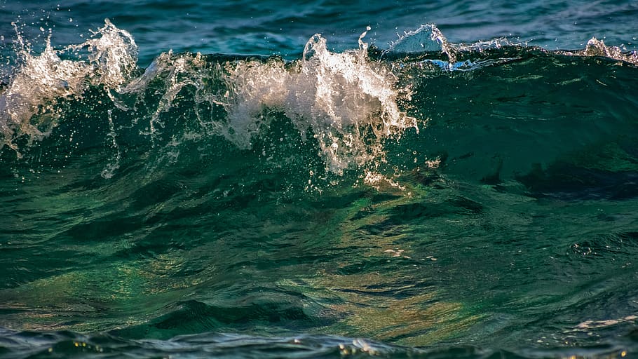 wave, spray, foam, sea, water, surf, nature, wind, turquoise HD wallpaper