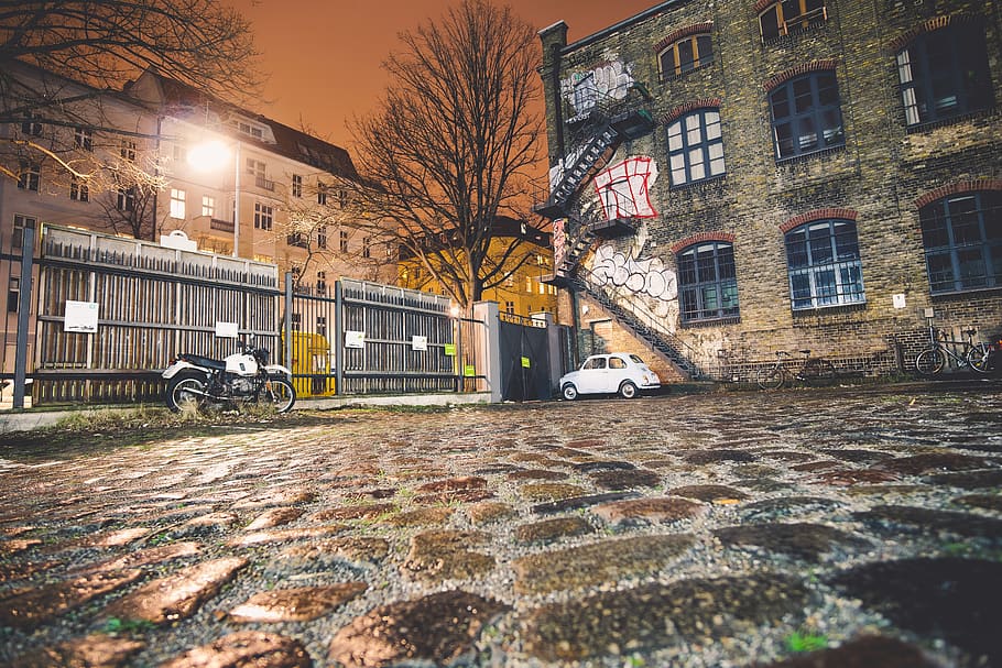 germany, berlin, down, low, stone, warehouse, orange, wander HD wallpaper