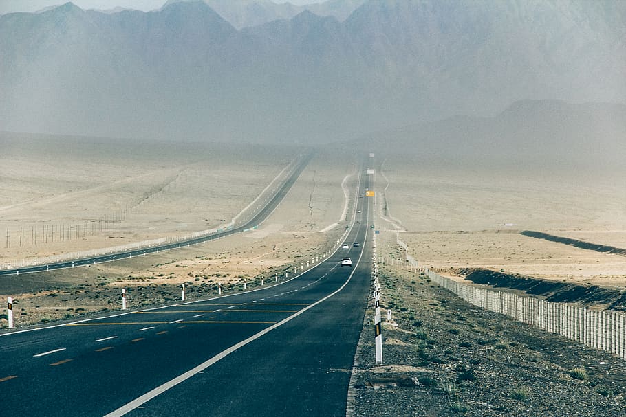 black raod, road, way, highway, car, vehicle, automobile, transportation HD wallpaper