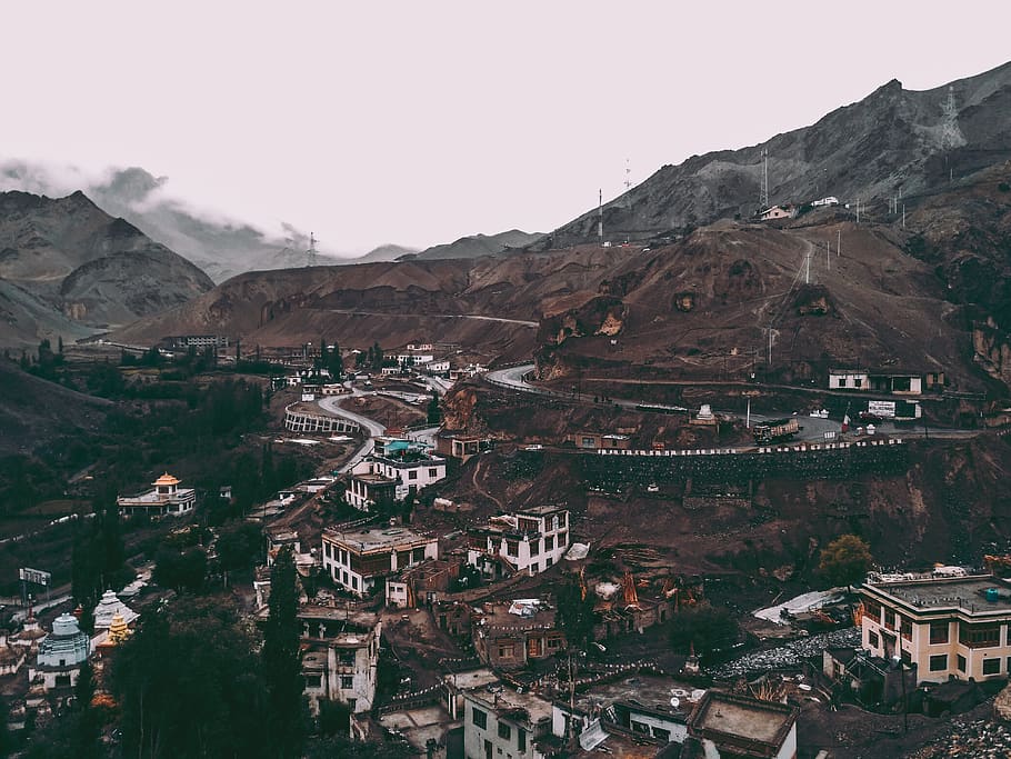 Landscape and House Under Grey Sky, architecture, buildings, daylight HD wallpaper