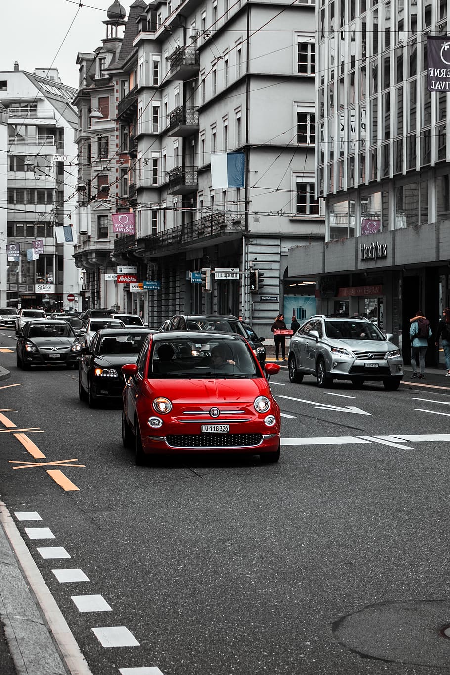 red Mini Copper, asphalt, tarmac, person, human, road, vehicle, HD wallpaper