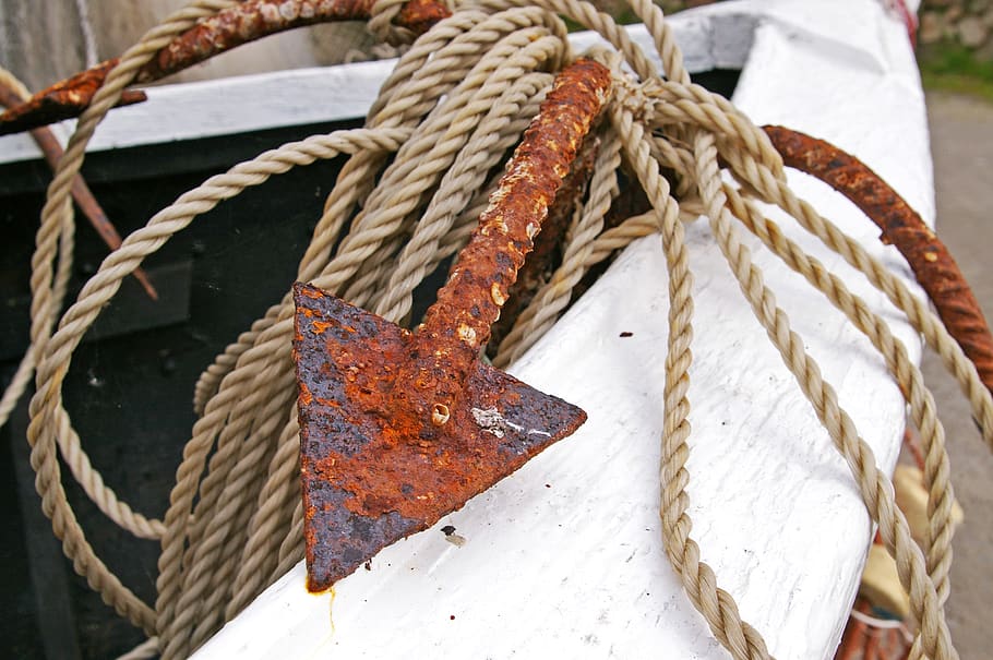 anchor, dew, rope, rusty anchor, ship, port, water, sea, maritime HD wallpaper