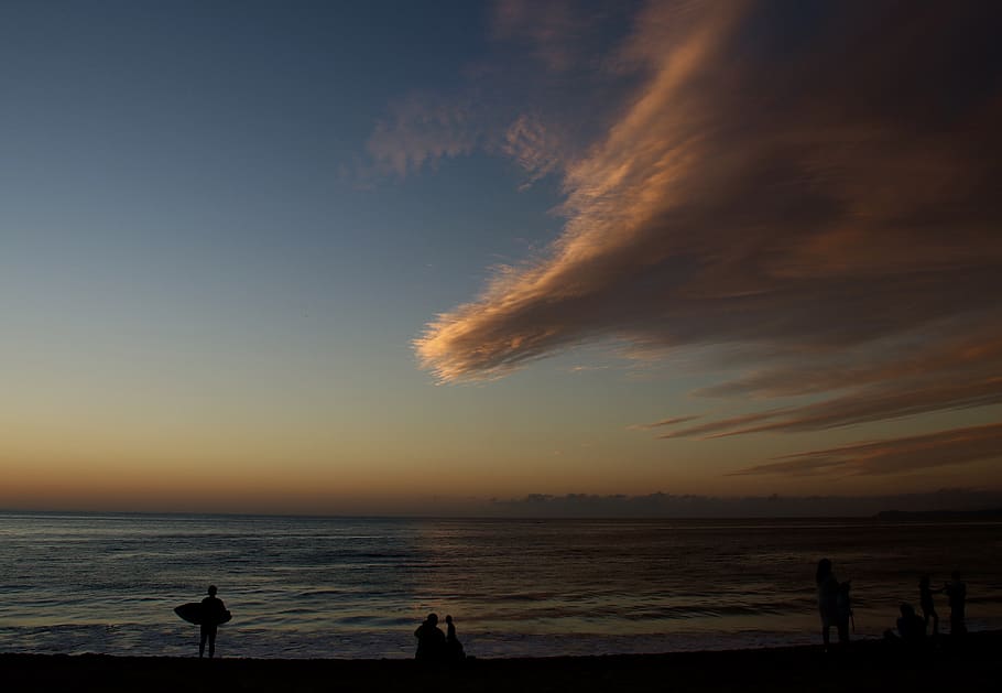chile, algarrobo, clouds, beach, sea, ocean, people, shadows HD wallpaper