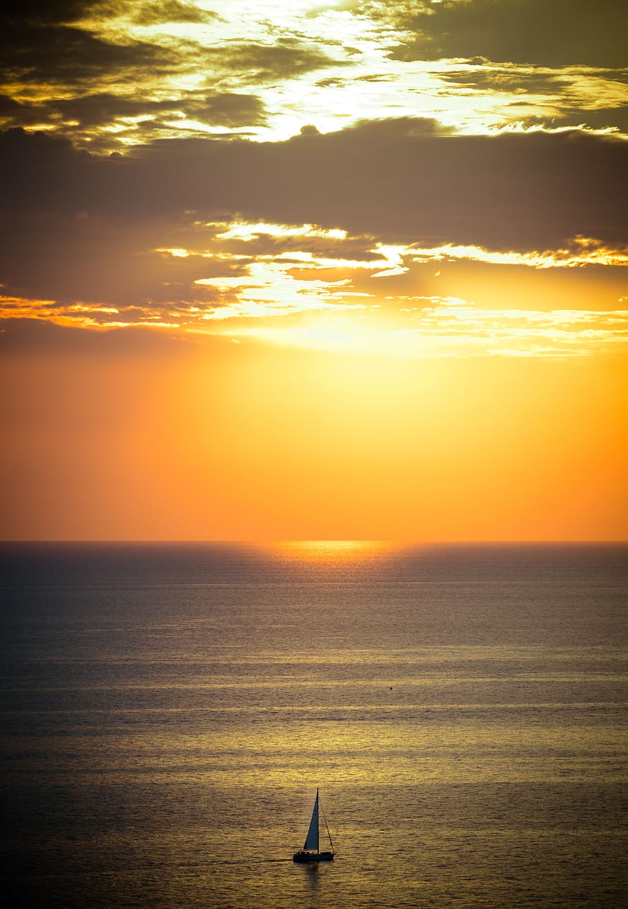 boat on water during sunset, greece, sea, ocean, porto katsiki HD wallpaper